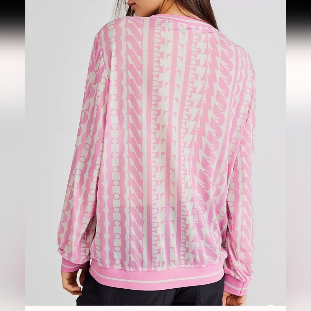 One Teaspoon On Repeat Mesh Long Sleeve Top Pink White XS Sheer - Picture 3 of 7